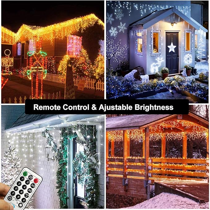 Toodour Christmas Icicle Lights Outdoor, 2 in 1 White & Warm White Color Changing Icicle Lights with 60 Drops, 29.5ft 360 LED Christmas Light Fairy Twinkle Light for Wedding Home Outdoor Xmas Decor