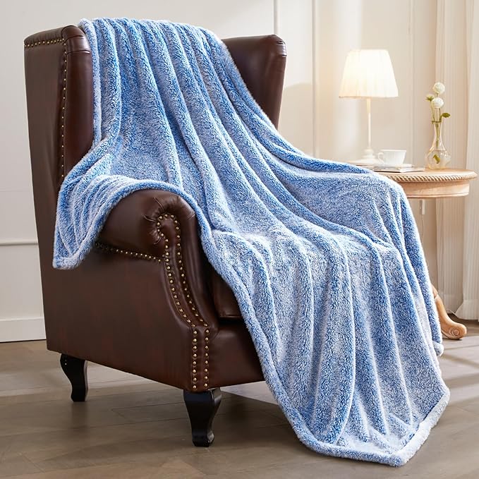 Exclusivo Mezcla Plush Fuzzy Fleece Throw Blanket Extra Large, Super Soft, Fluffy and Warm Blankets for Couch, Bed, Suitable for All Seasons (50x70 Inches, Mixed Cobalt Blue)