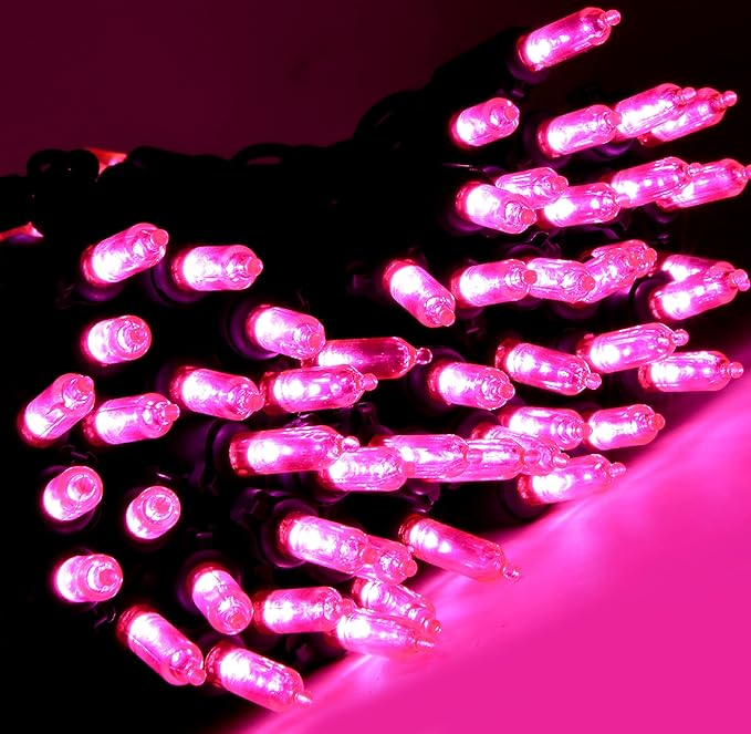 Pink LED Christmas String 100 Mini Fairy Lights Set, Green Wire 26.9 Ft Traditional Valentines Easter Holiday Décor for Home, Christmas Tree, Patio, Indoor & Outdoor Decoration