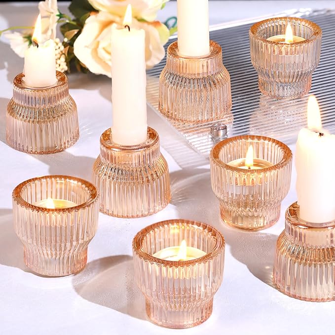 12pcs Gold Glass Candlestick Holders, Taper Candle Holders Tea Light Candle Holder for Wedding Centerpieces Table Decorations, Votive Candle Holders for Table Decor