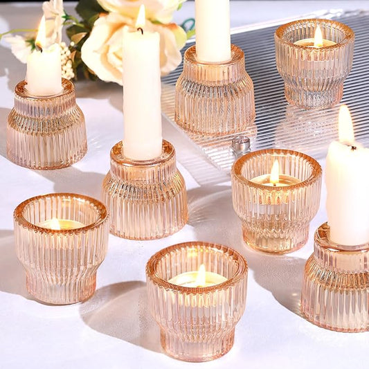 12pcs Gold Glass Candlestick Holders, Taper Candle Holders Tea Light Candle Holder for Wedding Centerpieces Table Decorations, Votive Candle Holders for Table Decor