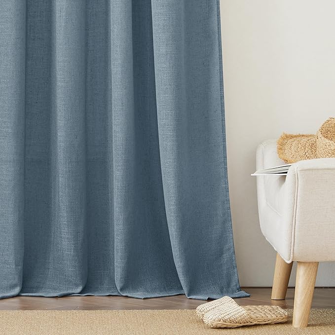 RYB HOME Stone Blue Sheer Curtains 90 inch Long Light Filtering Privacy Window Curtain Panels Soft Vertical Drapes Semitransparent Sheer Backdrop for Canopy Bed Nursery, W52 x L90 inch, 2 Panels