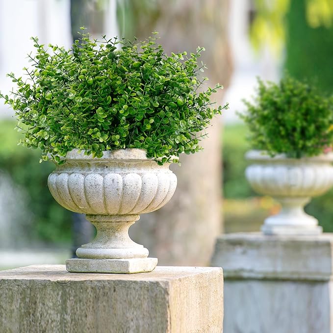 Sggvecsy Artificial Flowers for Outdoors 12 Bundles UV Resistant Boxwood Shrubs Artificial Eucalyptus Fake Plants Faux Plastic Greenery for Farmhouse Garden Indoor Outdoor Home Wedding Decoration