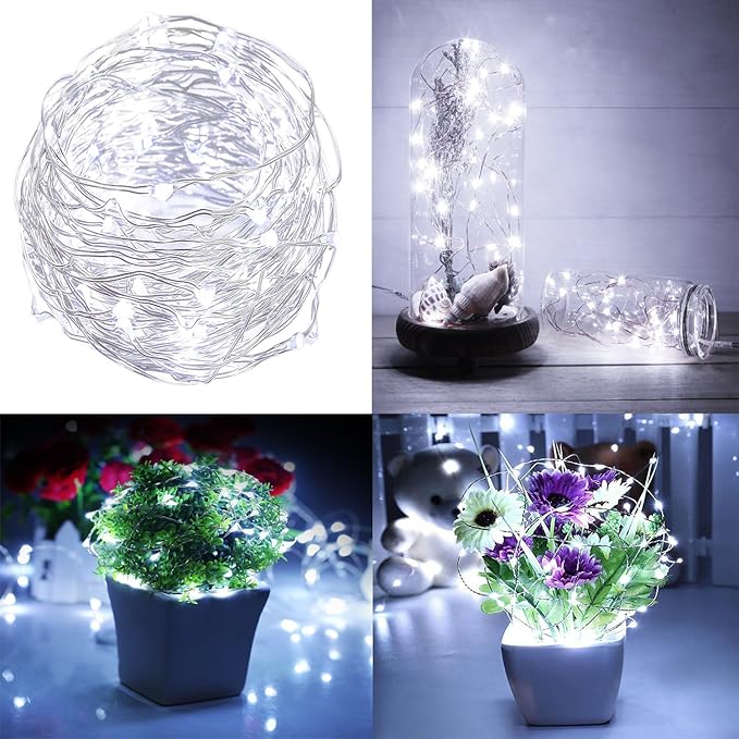 Fairy Lights CR2032 Battery Operated,6.6Ft/2Meter 20 LEDs Micro Silver Wire String Lights for Bedroom Christmas Party Wedding Decoration(Cool White, 12 Pack)
