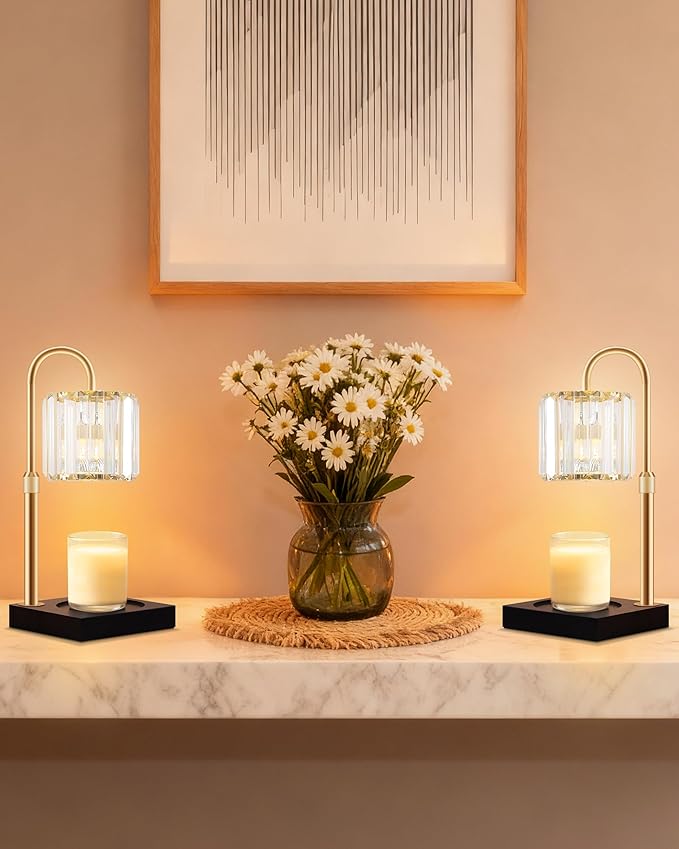 Candle Warmer Lamp, Wax Warmer Candle Lamp Timer & Dimmer 7-Levels, Compatible Most Jar Candles, Top Melting, Cystal Candle Heater Lamp for Scented Wax, Elegant Home Decoration, Black
