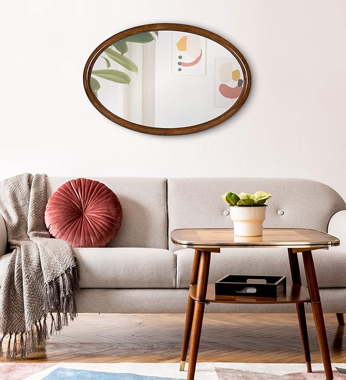 Kate and Laurel Pao Traditional Oval Wood Framed Wall Mirror, 24 x 36, Walnut Brown, Decorative Mirror for Wall