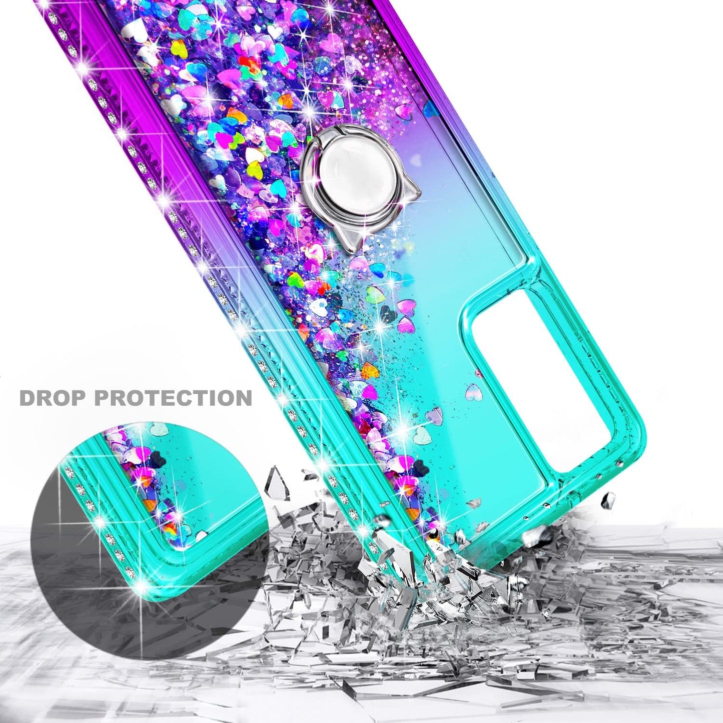 NZND Glitter Liquid Floating Waterfall Phone Case for Samsung Galaxy A13 4G/5G with Tempered Glass Screen Protector