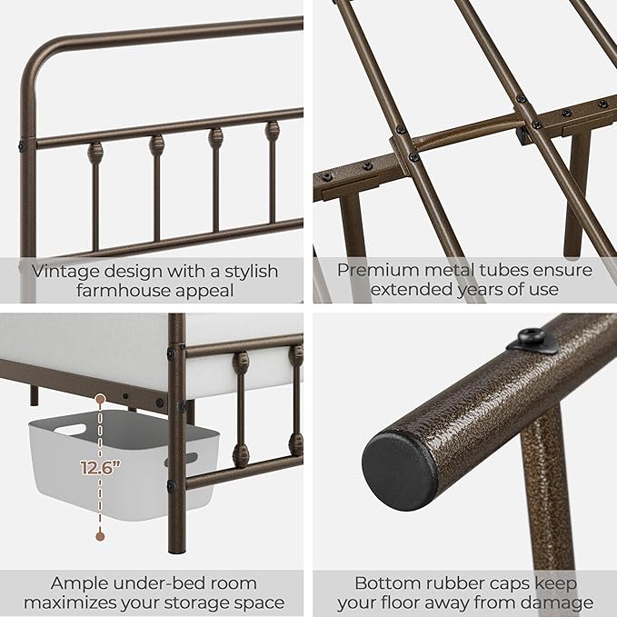 Yaheetech Classic Metal Platform Bed Frame Mattress Foundation with Victorian Style Iron-Art Headboard/Footboard/Under Bed Storage/No Box Spring Needed/Queen Size Bronze