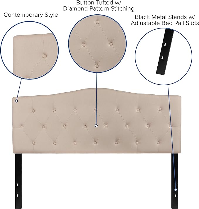 Flash Furniture Cambridge Tufted Upholstered Queen Size Headboard in Beige Fabric