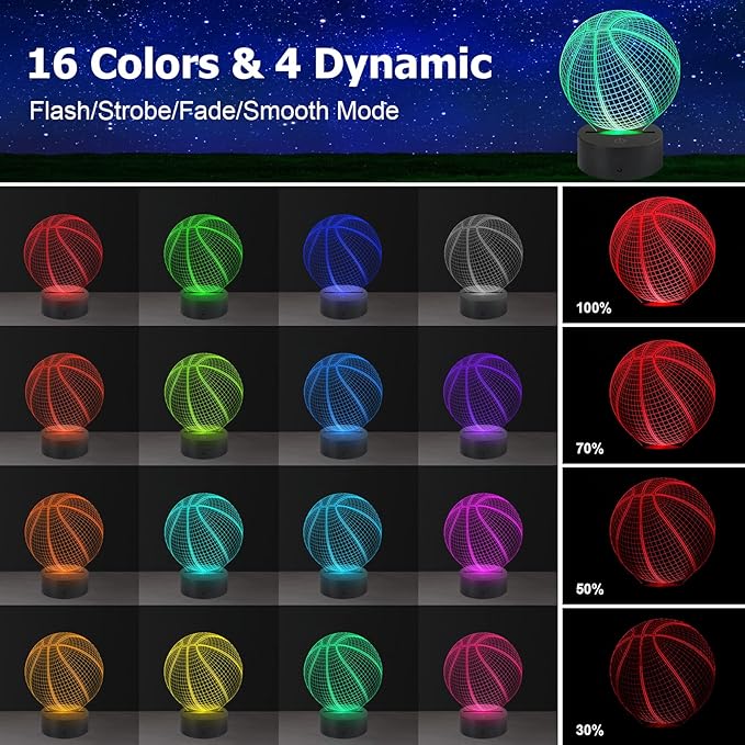 AZIMOM 3D Illusion Lamp Basketball Lamp Decor 16Colors Changing Basketball Shape Night Light Smart Touch Sensor Remote Control Bedside Lamps Home Decoration for Kids Boys & Girls Women Birthday Gifts