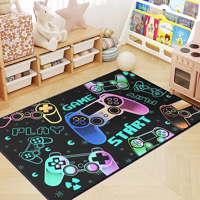 Play Gaming Rug for Bedroom Gamer Mat Gamepad for Boys Room 3x4 for Playroom Decor Washable