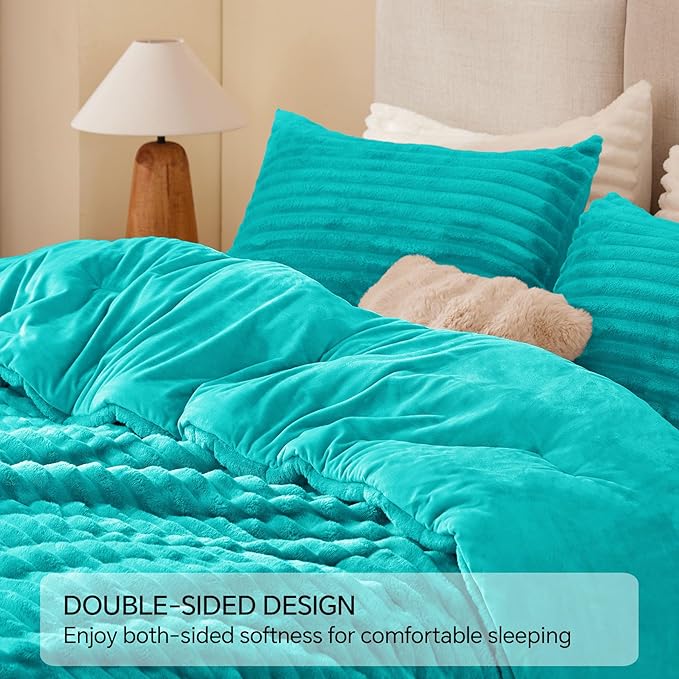 BEDELITE Fleece Twin Comforter Set -Super Soft & Warm Fluffy Teal Bedding, Luxury Fuzzy Heavy Bed Set for Winter with 1 Pillow case