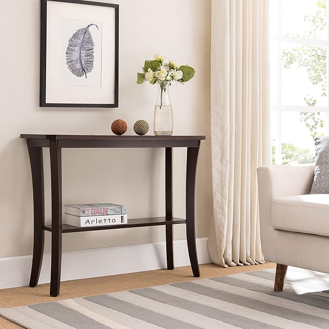 Leick Home Boa Console Table, Solid Wood, Bottom Display Shelf, Narrow Depth, Easy-Assembly, For Living Room/Hallway, Chocolate Cherry, 38.0 in. W x 14.0 in. D x 30.0 in. H, 10332