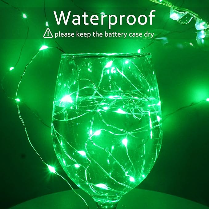 15 Packs 20 Led Green Fairy Lights Battery Operated St Patricks Day Lights 6.6ft Silver String Lights Waterproof Firefly Starry Light for DIY Table Centerpieces Halloween Christmas Party