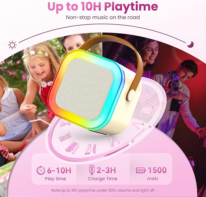 Mini Karaoke Machine for Kids Adults, Kids Toys Karaoke Microphone Singing Speaker, Karaoke Player with 2 Wireless Mic Party, Birthday Gifts for Girls Ages 4, 5, 6, 7, 8, 9, 10, 12+ Years Old(Beige)