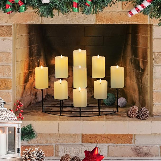 Candelabra Fireplace Candle Holder: Black Metal Pillar Candle Holders for Inside Fireplace Mantle Decor Floor Candelabras Table Centerpiece