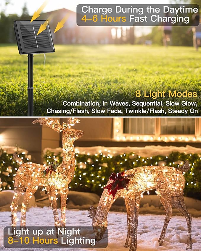 Solar String Lights Outdoor Waterproof, 4 Packs Total 132 Ft 400 LED Solar Fairy Lights with 8 Modes, Twinkle Solar Powered Outdoor Lights for Patio Yard Trees Wedding Christmas, Warm White