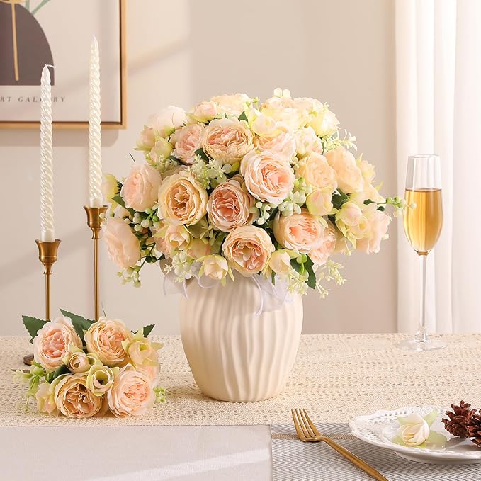 Luyue 8 Packs Peonies Artificial Flowers Vintage Faux Peony Bouquet Fake Flower for Vase Silk Floral Arrangements for Table Centerpiece Wedding Decoration Indoor Home Decor