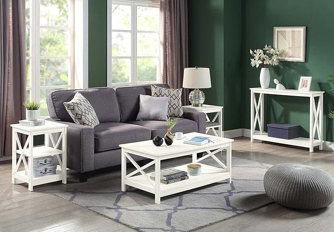 Convenience Concepts Oxford End Table 15.75" - Modern Living Room Table with Storage Shelves, Transitional Nightstand Side Table for Home Decor and Display, Ivory