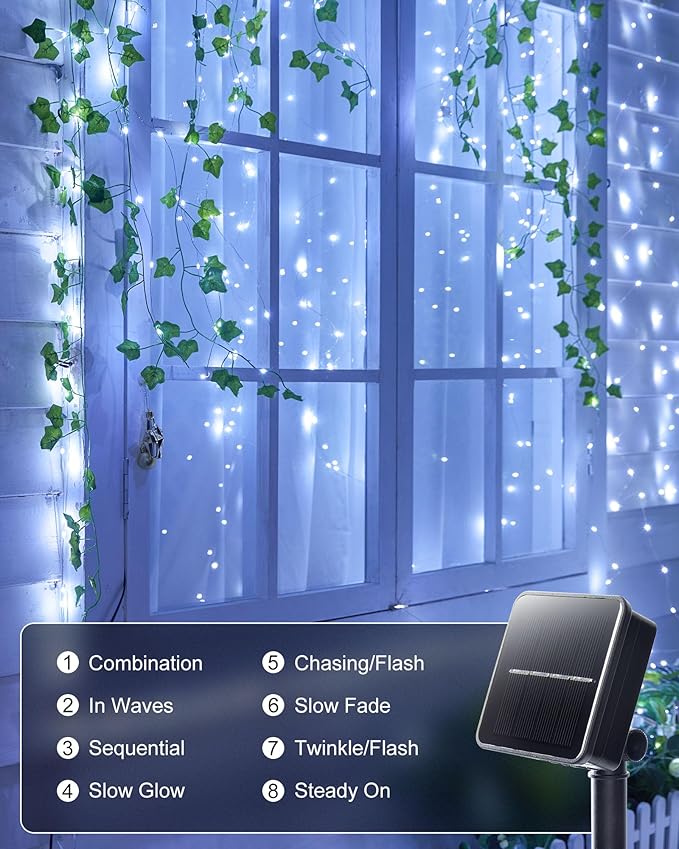 Minetom Solar String Lights, 4 Packs Total 132Ft 400 LED Solar Fairy Lights, Waterproof Solar Lights for Outside Patio Yard Tree Wedding Christmas, Pure White