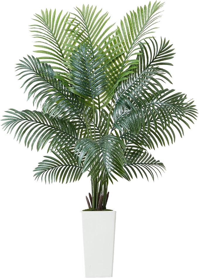 VEVOR Artificial Areca Palm Tree 6 ft, Fake Palm Tropical Plants with White Tall Planter, Faux Floor Silk Plant in Pot, Large Trees for Home Office Living Room Decor House Warming, Indoor Outdoor
