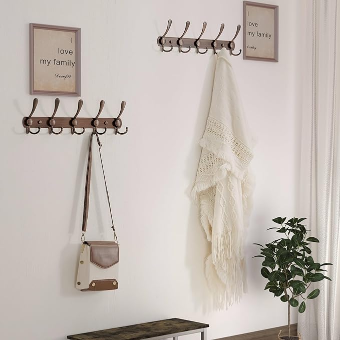 Dseap Wall Mounted Coat Rack - 5 Tri Hooks, Heavy Duty, Stainless Steel, Metal Coat Hook Rail for Coat Hat Towel Purse Robes Mudroom Bathroom Entryway,Antique Copper