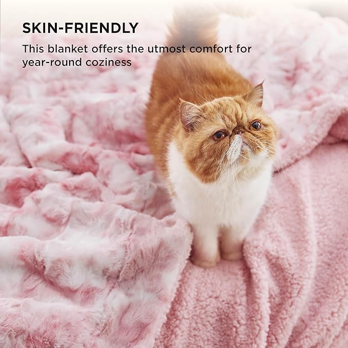 Bedsure GentleSoft Sherpa Fluffy Blanket Queen Size for Bed - Fleece Warm and Cozy for Women Gift, Plush & Fuzzy Faux Fur Blanket for Couch, Sofa and Decor, Tie Dye Design, Pink, 90x90 Inches
