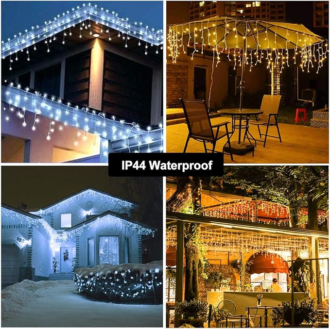 Toodour Christmas Icicle Lights Outdoor, 2 in 1 White & Warm White Color Changing Icicle Lights with 60 Drops, 29.5ft 360 LED Christmas Light Fairy Twinkle Light for Wedding Home Outdoor Xmas Decor