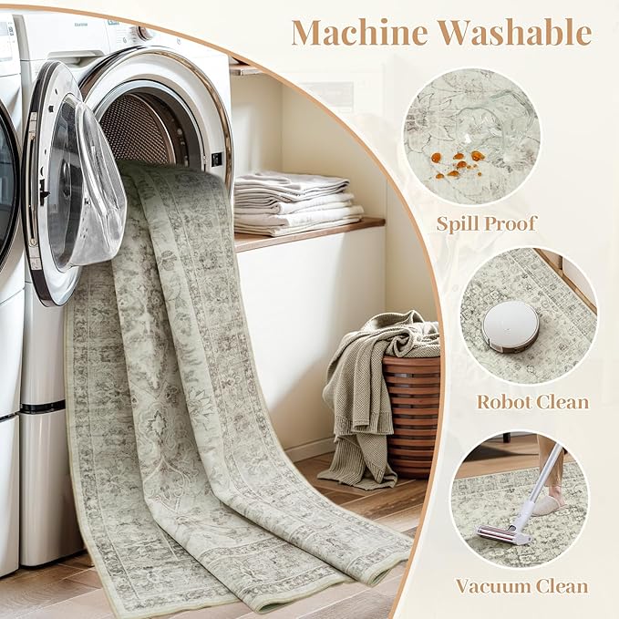 LIVEBOX Bedroom 4x6 Washable Area Rug for Entryway Kitchen, Non-Slip Soft Boho Rugs for Dining Room Office, Farmhouse Low-Pile Neutral Soft Carpet for Nursery Room Playroom, Taupe
