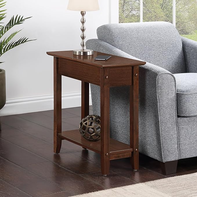 Convenience Concepts American Heritage Flip Top End Table 23.25" - Classic Narrow Chairside Accent with Hidden Storage & Lower Shelf for Traditional, Modern Living Room, Espresso