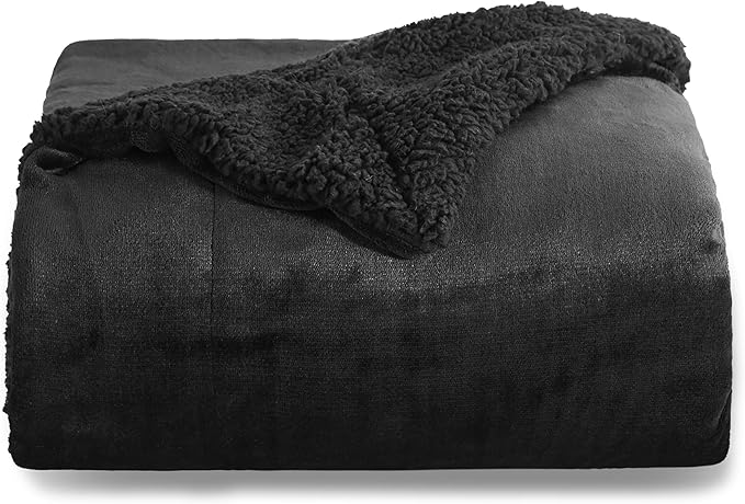 Bedsure GentleSoft Sherpa Fleece Throw Blanket Twin Size for Couch - Thick and Warm Throw for Women and Men, Soft Fuzzy Plush Twin Blanket for Winter, Black, 60x80 Inches