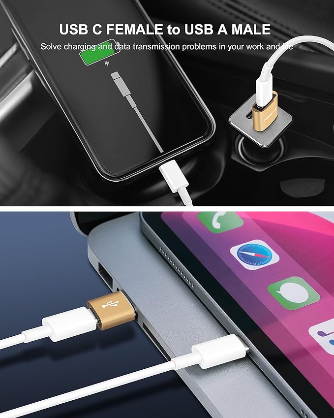 Upgraded USB C Female to USB A Male Adapter,Type C to USB A Charger Cable Converter for Apple iWatch 7 AirPods,MacBook,iPhone 12 13 14 15 Series,iPad mini 6,Samsung Galaxy S20 S21 S22 (3Pack Gold)