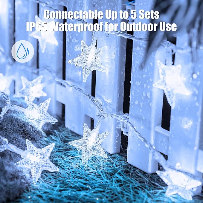 Star String Lights Plug in - 33 ft 100 LED Star Fairy String Lights with Remote and Timer, 8 Modes Waterproof for Bedroom Tent Loft Bed Window Backyard Patio Porch Balcony Staircase Party, White