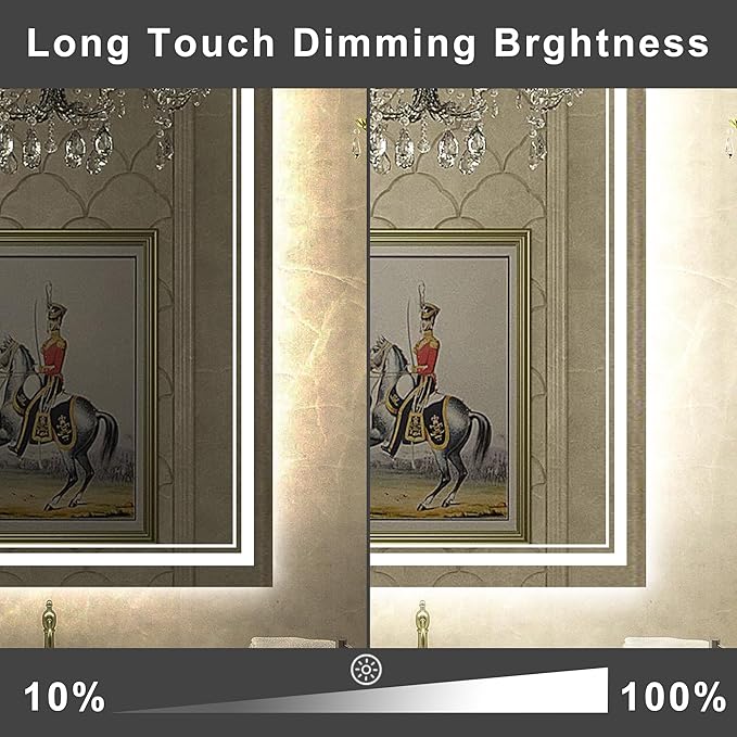 60''x36'' Lighted Mirrors for Bathroom Wall Backlit + Front Lit, Rectangular LED Bathroom Mirror Frameless with Lights Anti Fog, Dimmable, 3 Colors,Tempered Glass, Shatter-Proof (Color 1