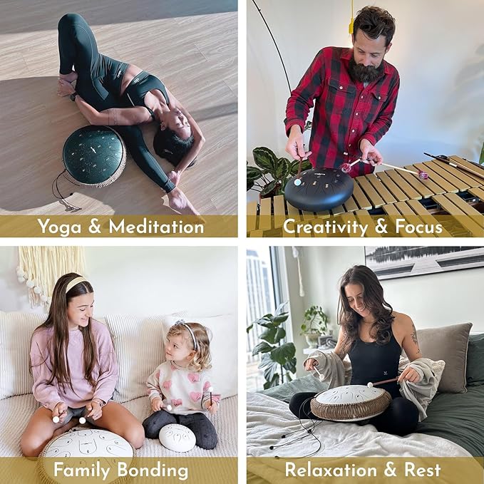 The Balmy Drum - 11 Note 10 Inch Steel Tongue Drum, Steel Drum Instrument, Drums For Children and Adults, Balmy Drum Set for Kids with Music Book, Handpan, Mallet and Carry Bag (Black)