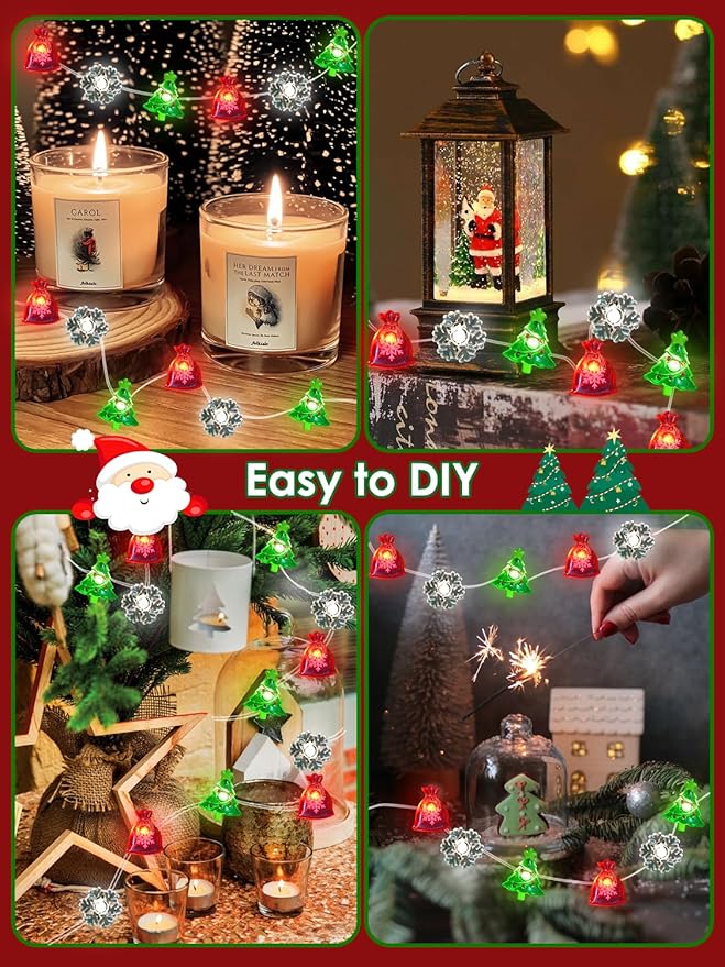Christmas Decoration Lights, 10FT 30 LED Christmas Tree Snowflake Lucky Bag Fairy Lights Battery Operated with Remote, Twinkle String Light 8 Modes & Timer for Indoor Outdoor Xmas Party House Decor