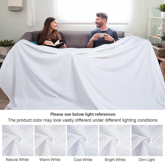 PHF Pre-Washed Cotton Waffle Weave Family Blanket,Oversized King Size 120"x 120"-Snag Proof Lightweight Breathable, 10'x 10' Huge Extra Large Big-Elegant Aesthetic Home Decoration Gift-White