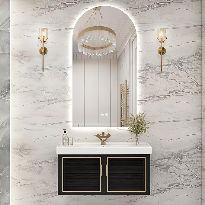 Niccy Arched LED Bathroom Mirror, 51x27 Inch Arch Frameless Backlit Mirrors for Wall Arched Lighted Vanity Mirrors Defogger and 3 Color, Explosion-Proof, HD Glass and IP65 Waterproof