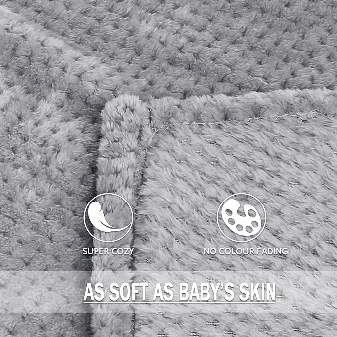 Exclusivo Mezcla Fleece Bed Blanket Queen Size, Super Soft and Warm Blankets for Couch, Sofa and Bed Waffle Textured, Cozy, Fuzzy and Lightweight (Light Grey, 90x90 Inches)