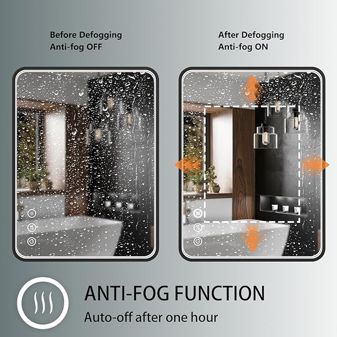 24x36 Inch LED Bathroom Mirror with Lights, Black Metal Framed LED Mirror for Bathroom, 3 Colors and Stepless Dimmable Wall Mounted Lighted Bathroom Vanity Mirror, Anti-Fog, Memory