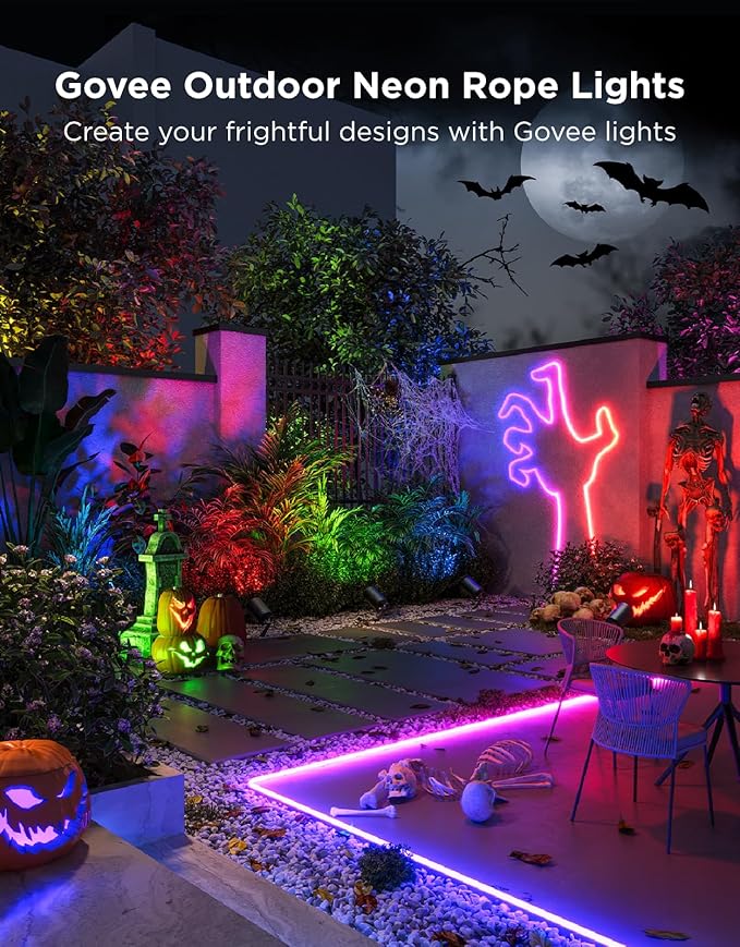 Govee Outdoor Neon Rope Lights, 32.8ft RGBIC IP67 Waterproof Patio Decorations with 64 Scene Modes, Music Sync, Flexible LED Outdoor Lights, Neon Lights Work with Alexa, Google Assistant