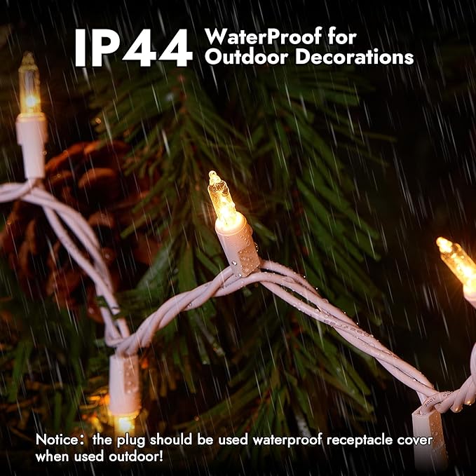 Christmas Lights Clear White 100 Count Incandescent Light UL Certified Connectable Christmas Tree Lights with White Wires for Indoor Outdoor Xmas, Wedding, Holiday, Party, Home Decorations