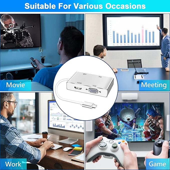 Weton USB C to HDMI DVI VGA Adapter, 4 in 1 USB-C hub to 4K HDMI, VGA, DVI Video Adapter, Male to Female Multi-Display Video Converter Monitors Connector for Mac Pro, MacBook Air, iPad Pro, XPS, etc