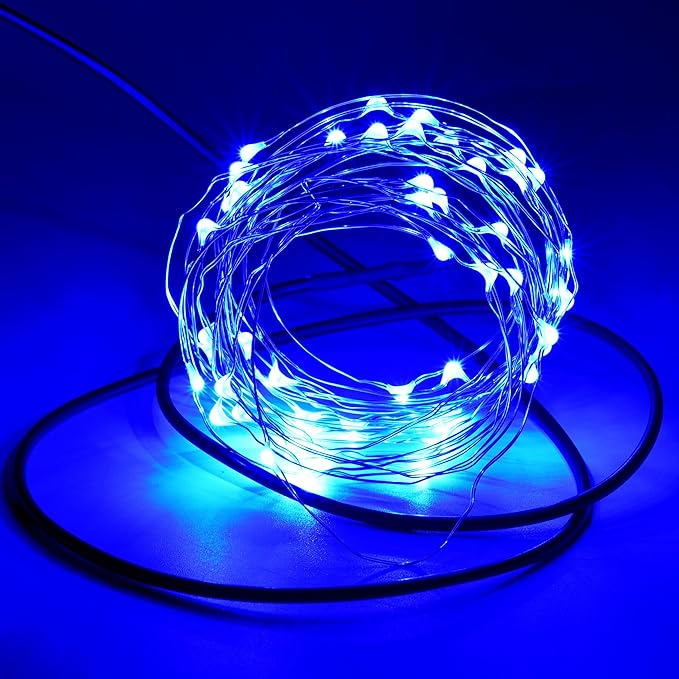 Karlling USB Plug in LED Fairy Lights,2 Packs of 50 LED Bulbs 16 Ft Silver Wire Waterproof Starry String Lights for Bedroom Patio Garden Party Wedding Commercial Lighting (Blue)