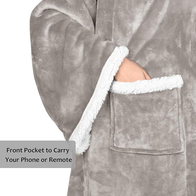 Catalonia Sherpa Wearable Blanket with Sleeves & Foot Pockets for Adult Women Men, Comfy Snuggle Wrap Sleeved Throw Blanket Robe, Gift Idea, Camel