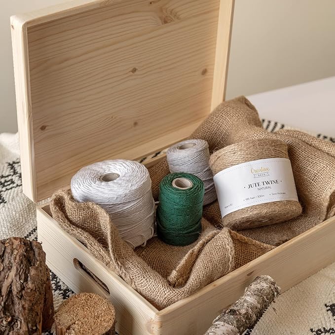 XL Wooden Storage Box with Hinged Lid | 15.8x11.8x5.5in (+-0.5) | Plain Unpainted Gift Box with Handles for Tool Toy Shoes Kitchen Clothes Jewelry | Rough & UNSANDED Wood