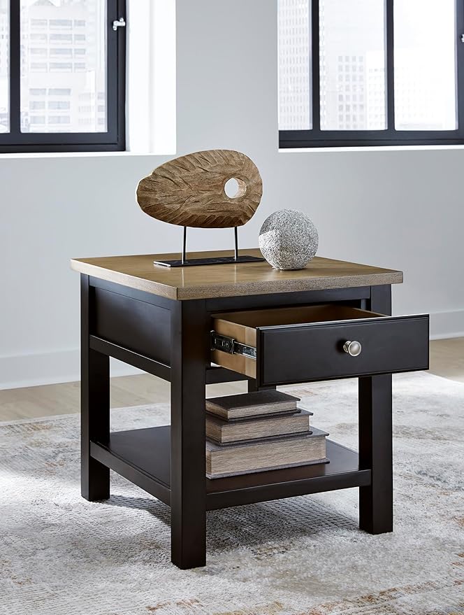 Signature Design by Ashley Drazmine Casual End Table with 1 Lower Shelf, Light Brown & Black