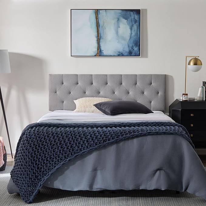 Lucid Mid-Rise Upholstered Headboard - Diamond Tufted - Padded Polyester - Adjustable Height from 34” to 46” - Easy Assembly - Bed Frame or Wall Mount - Sturdy - Stone - Twin / Twin XL Size