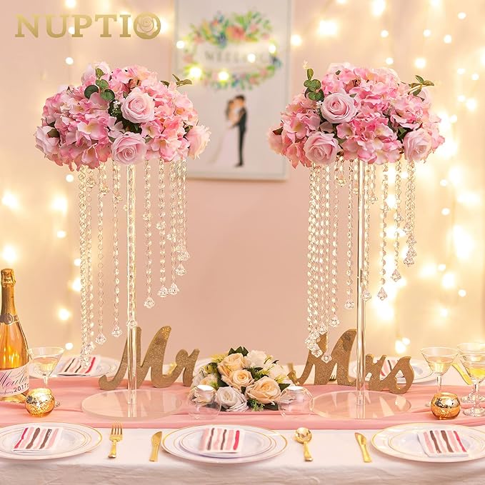 NUPTIO Flower Ball Arrangement Bouquet - 10 Pcs 14.2 inch Diameter Pink Fake Flowers Roses Balls for Centerpieces Tables - Artificial Rose Arrangements for Wedding Centerpiece Table Decorations