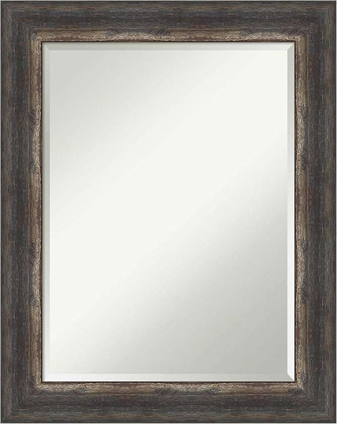 Amanti Art Brown Bathroom Mirror for Over Sink, 29x23 Bark Rustic Char Rectangle Vanity Mirror, Medium Country Rustic Frame, Hangs Horizonally and Vertically, Bathroom Wall Decor, Beveled Edge